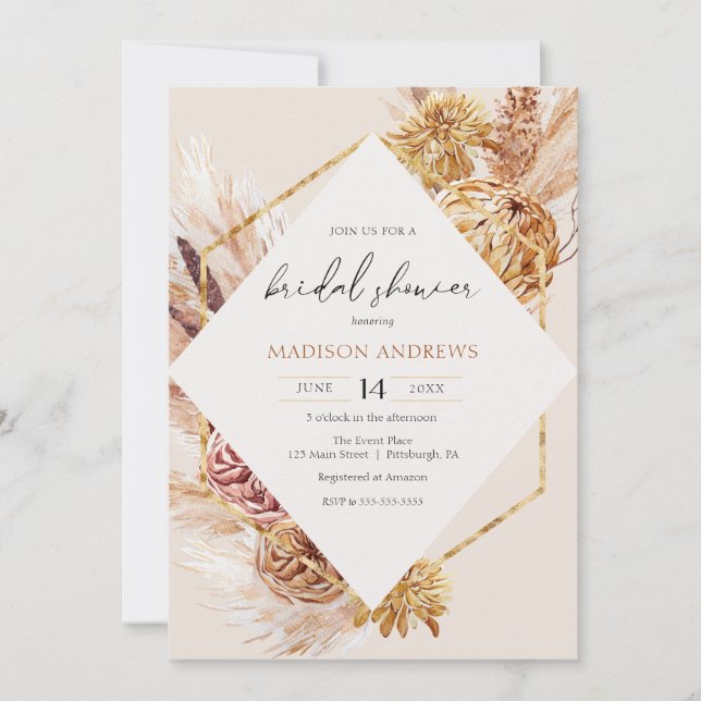 Bohemian Pampas Grass Bridal Shower Invitation (Front)