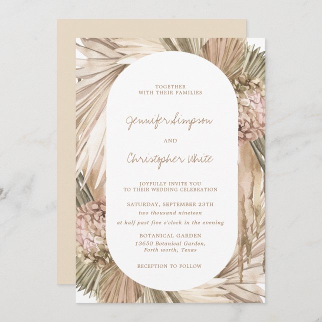 Bohemian Pampas Grass Ivory Earthy Wedding Invitation (Front/Back)