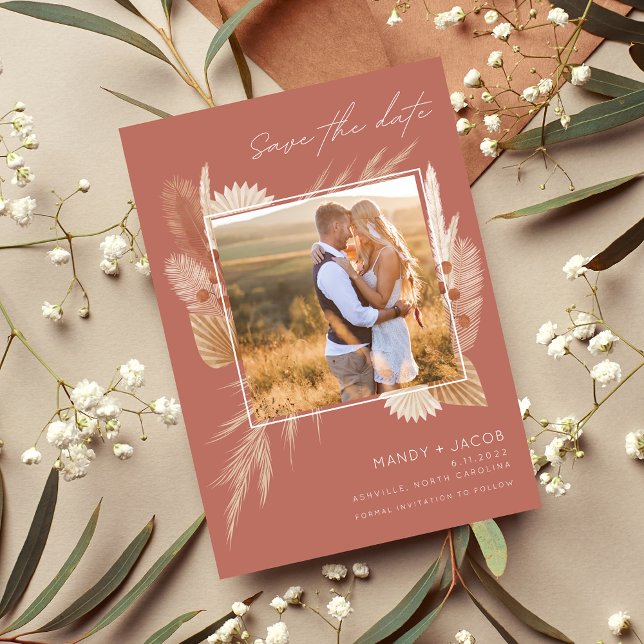 Bohemian Pampas Grass Photo Wedding Save The Date (Creator Uploaded)