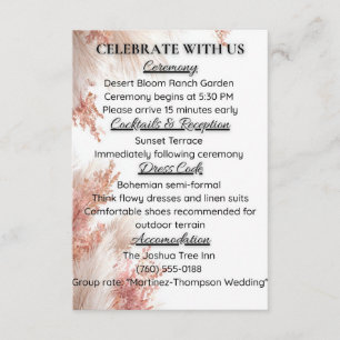 Bohemian pampas grass wedding details card