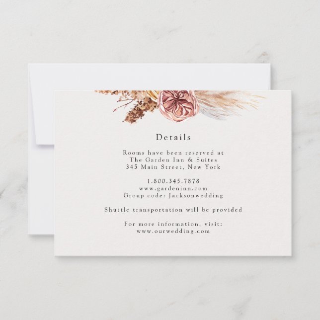 Bohemian Pampas Grass Wedding Details Card (Front)