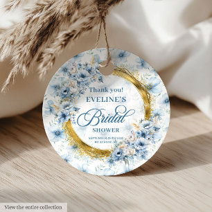 Bohemian Pastel Blue Gold Glitter Floral Shower   Favour Tags