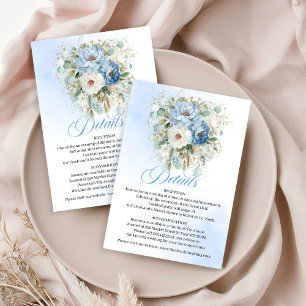 Bohemian Pastel Blue Peonies White Wedding Details Enclosure Card
