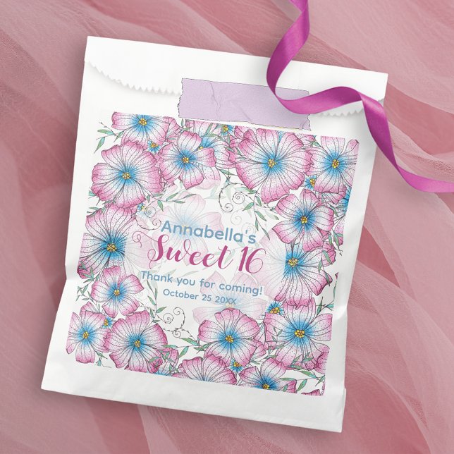 Bohemian Pastel Floral Pink Blue Sweet 16 Favour Bag (Creator Uploaded)
