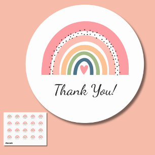 Bohemian Pastel Rainbow with Heart Thank You  Classic Round Sticker