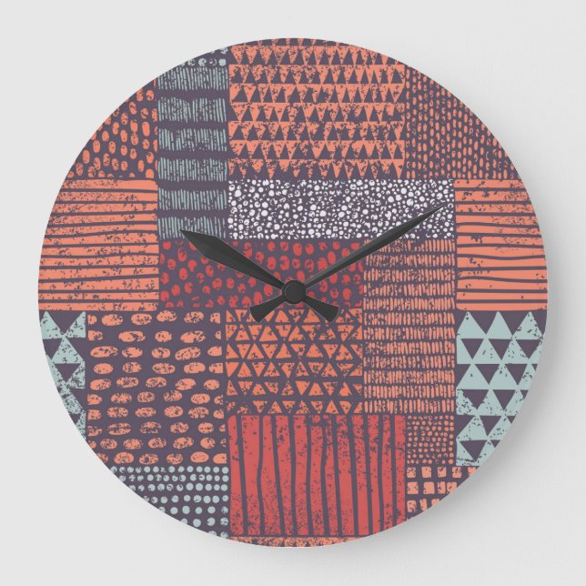 Bohemian patchwork: hand-drawn seamless design. large clock (Front)