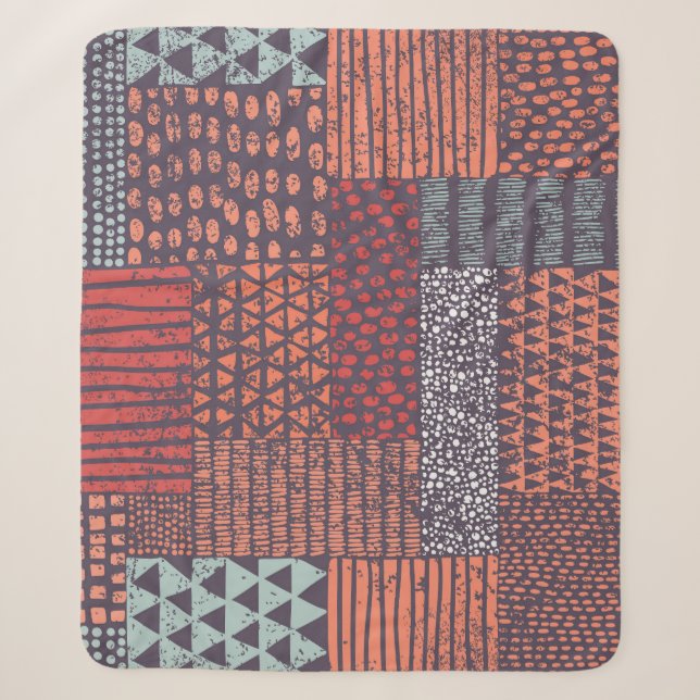 Bohemian patchwork: hand-drawn seamless design. sherpa blanket (Front)