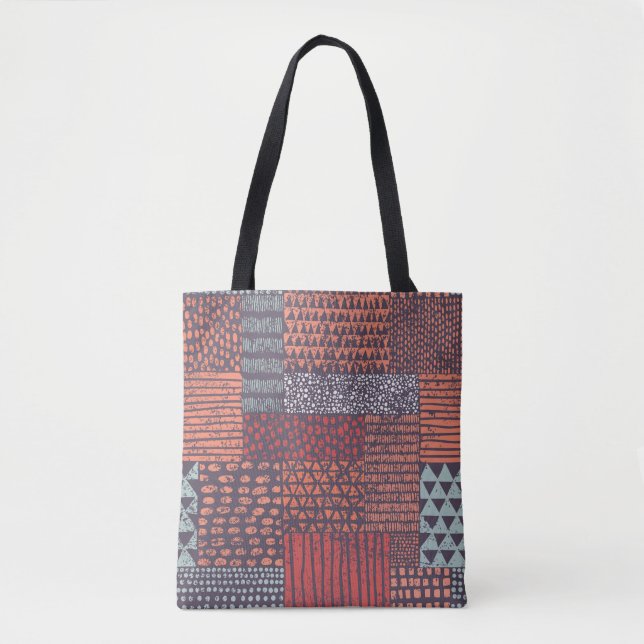 Bohemian patchwork: hand-drawn seamless design. tote bag (Front)