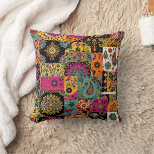 Bohemian Patchwork Mandala and Paisley Pattern Cushion