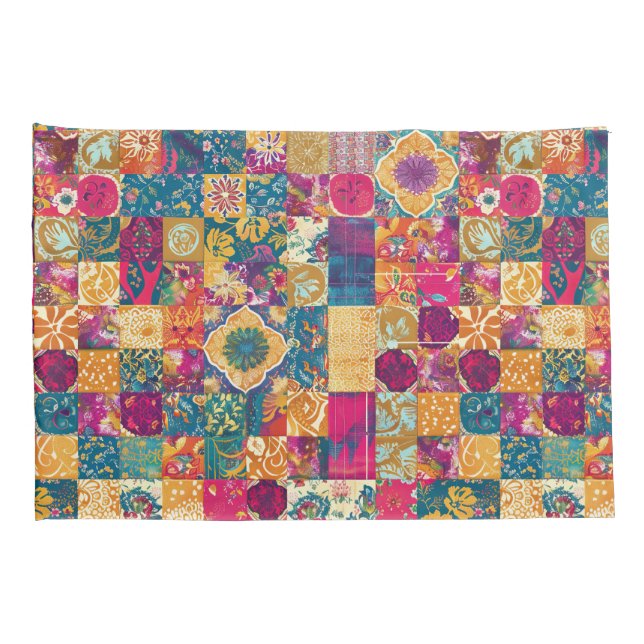 Bohemian Patchwork Tile Design Pillowcase (Back-Right)