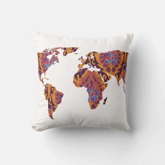 Bohemian Patterned World Map Statement Pillow (Front)