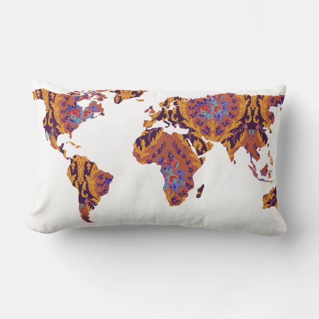 Bohemian Patterned World Map Statement Pillow (Front)