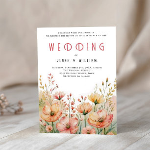 Bohemian Peach Wildflower Flower Wedding Invitation