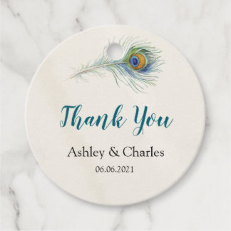 Bohemian Peacock Feather Vintage Wedding Thank You Favour Tags