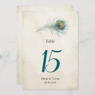 Bohemian Peacock Feather Wedding Table Numbers