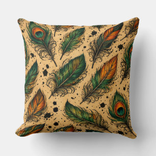 Bohemian Peacock Feathers Pattern Cushion