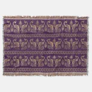 Bohemian peacock purple and gold elegant boho throw blanket
