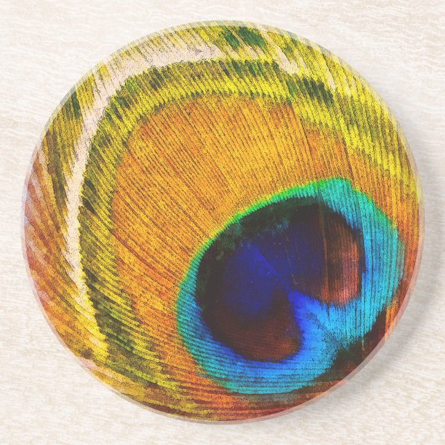 Bohemian Peacock Yellow Coaster (Front)