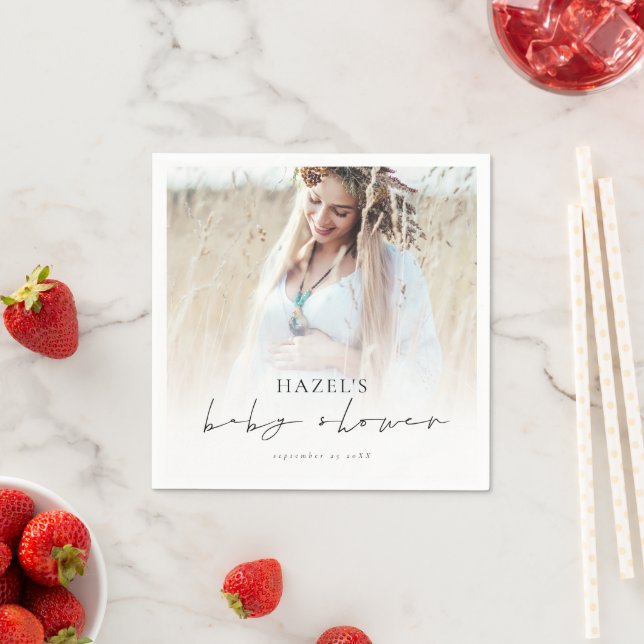 Bohemian Photo Overlay Script Baby Shower  Napkin (Insitu)