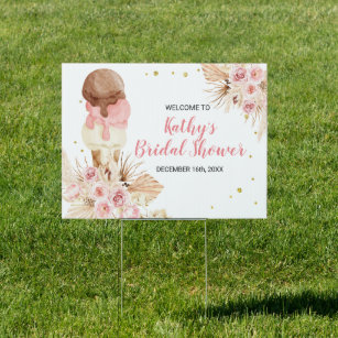 Bohemian Pink Floral Ice Cream Welcome Banner Sign
