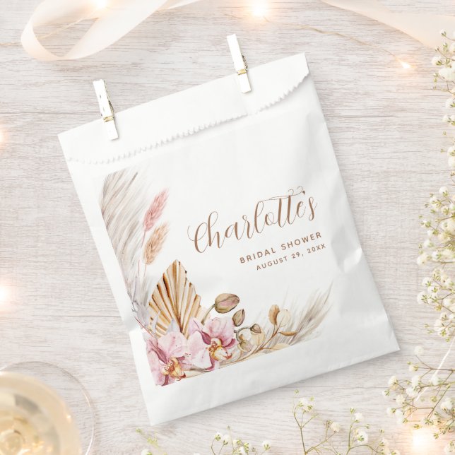 Bohemian Pink Floral Pampas Grass | Bridal Shower  Favour Bag (Clipped)