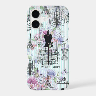 Bohemian pink floral stripes Paris Eiffel