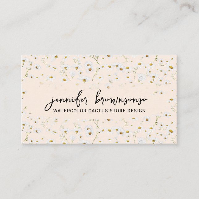 Bohemian Pink Flower Cute Daisies Business Card (Front)
