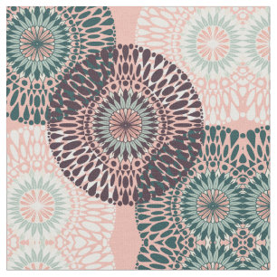 Bohemian Pink Purple Teal Floral Mandala Drawing Fabric