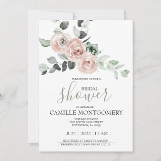Bohemian Pink Rose Bridal Shower Invitation