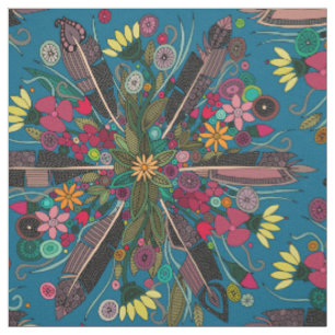 bohemian posy blue fabric