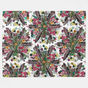 bohemian posy white fleece blanket