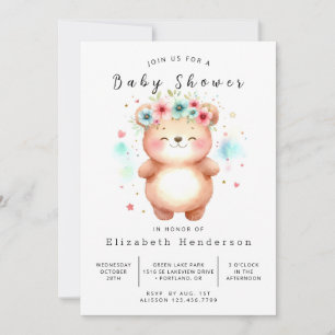 Bohemian Printable Bear Baby Shower Invitation