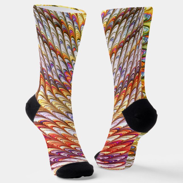 Bohemian Psychedelic Colourful Waves Abstract Art Socks (Angled)