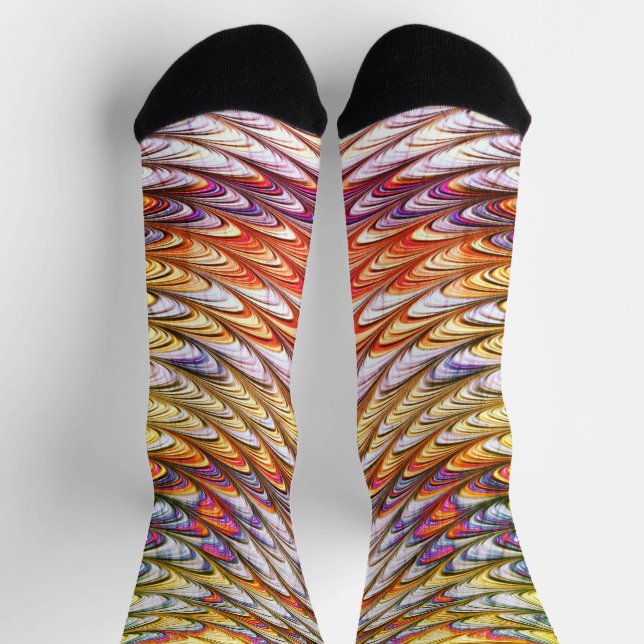 Bohemian Psychedelic Colourful Waves Abstract Art Socks (Top)