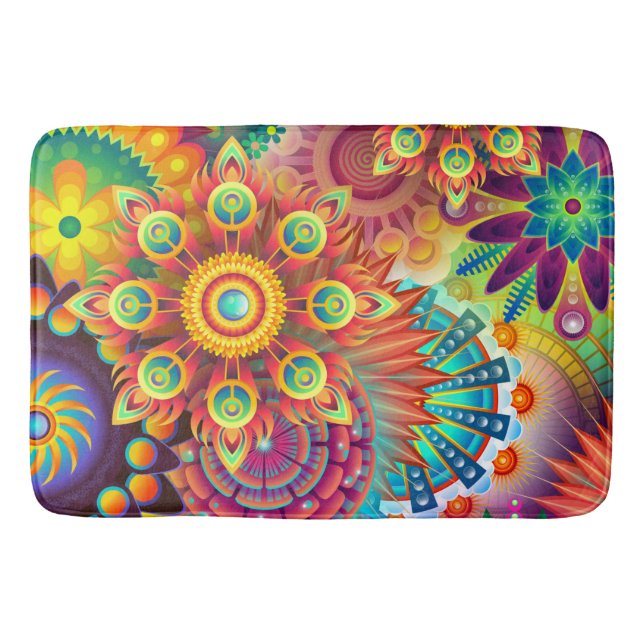 Bohemian Psychedelic Garden Hippie Bath Mat (Front)