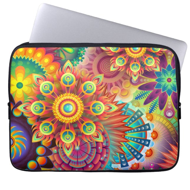 Bohemian Psychedelic Garden Retro Boho Colourful Laptop Sleeve (Front)