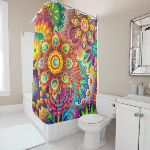 Bohemian Psychedelic Garden Retro Boho Colourful Shower Curtain