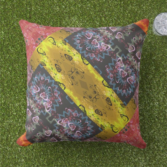 Bohemian Psychedelic Patchwork Cushion (Grass)