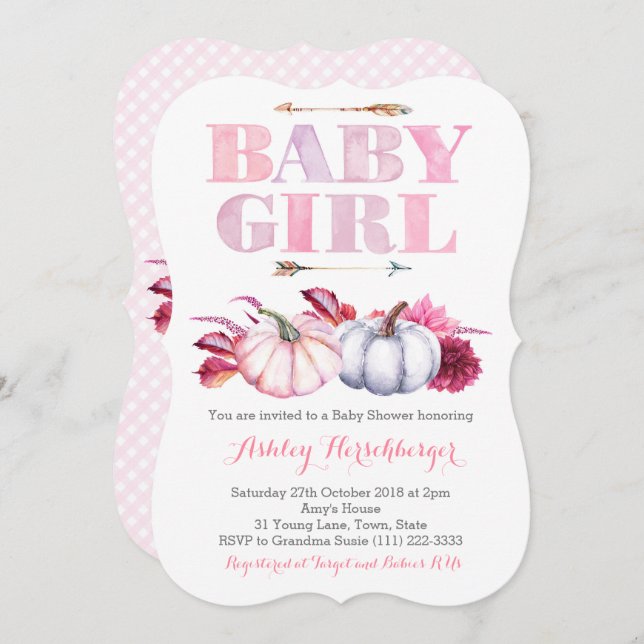 Bohemian Pumpkin Baby Shower for Girl Invitation (Front/Back)
