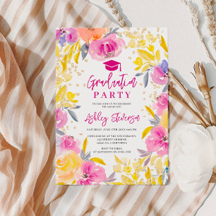 Bohemian purple gold floral photo graduation invitation