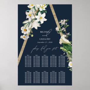 Bohemian Pyramid Floral Blue Wedding Seating Chart