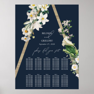 Bohemian Pyramid Floral Blue Wedding Seating Chart