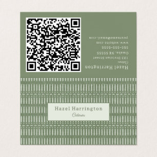 Bohemian QR Code Folded Business Card Sage Green 