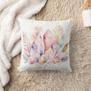 Bohemian Quartz Crystal Gold Feathers Cushion