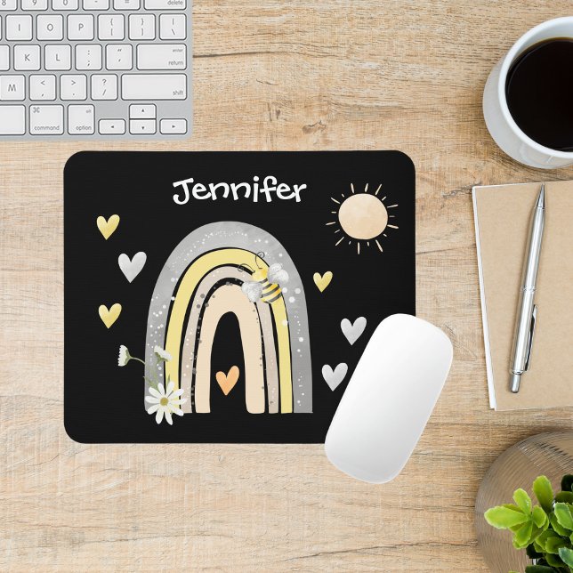 Bohemian Rainbow & Bumblebee Monogram Mouse Pad (Creator Uploaded)
