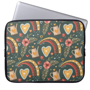 Bohemian Rainbow & Floral Pattern - Whimsical Boho Laptop Sleeve