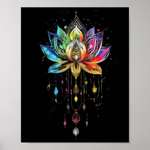 Bohemian Rainbow Lotus Flower Yoga Lotus Flower  Poster