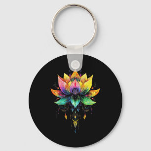 Bohemian Rainbow Lotus Flower Yoga Mandala Chakra Key Ring