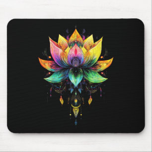 Bohemian Rainbow Lotus Flower Yoga Mandala Chakra Mouse Pad