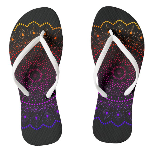 Bohemian Rainbow Mandala Dot Pattern Thongs (Footbed)